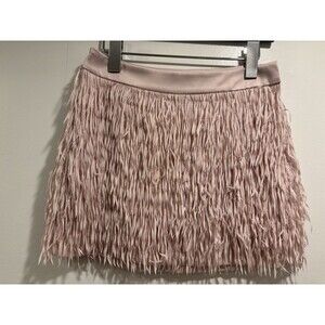 Express Mini Skirt Size 00 Y2K Powder Pink Fringe Satin Fairy Retro Night Out
